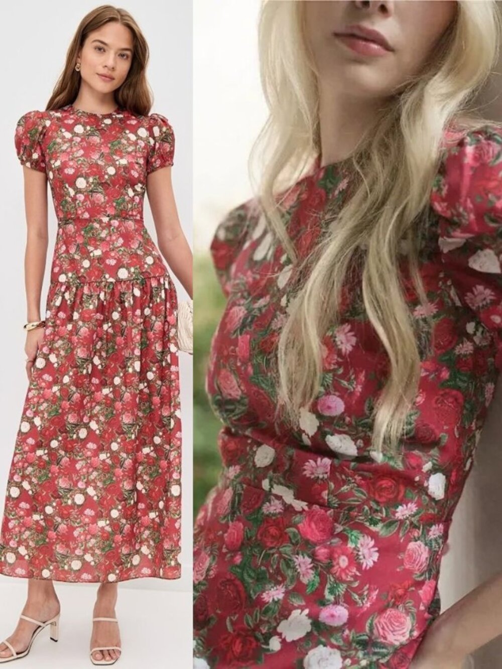 Damaris Bailey Gisella Dress Red Floral Puff Sleeve Drop Waist NWT Size XS